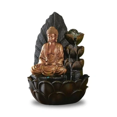 Afbeelding van ZEN&#039;LIGHT, Boeddha Hartha, decoratie Zen en Feng Shui, origineel cadeau, meerkleurige ledverlichting, stille pomp, L 27 x B H 40 cm