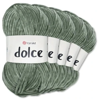 Afbeelding van Frida&#039;s Wollhaus YarnArt 5 x 100 g Dolce chenille breigaren, haken, 52 kleuren, 760, muisgrijs