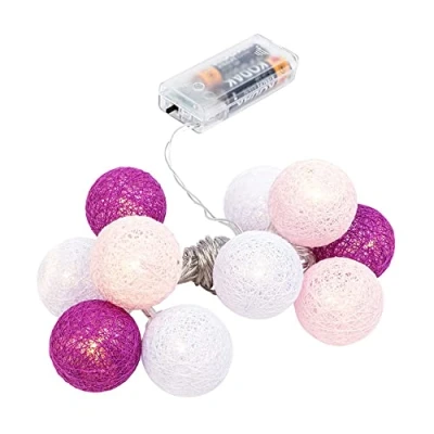 Afbeelding van Ideen mit Herz Kogellichtketting met 10 LED&#039;s werkt op batterijen katoenen bollen in 3 kleuren 35 mm per bol incl. timer (wit, roze, bes)