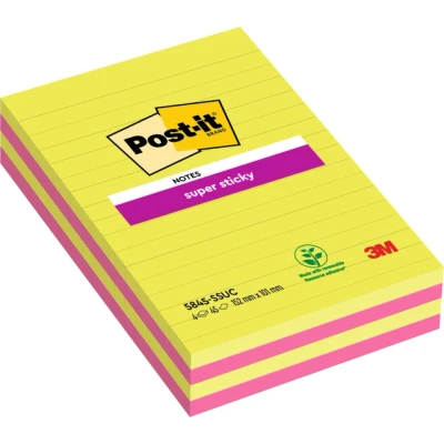 Afbeelding van Memoblok 3M Post it 584 127x203mm Super Sticky lijn assorti kleur