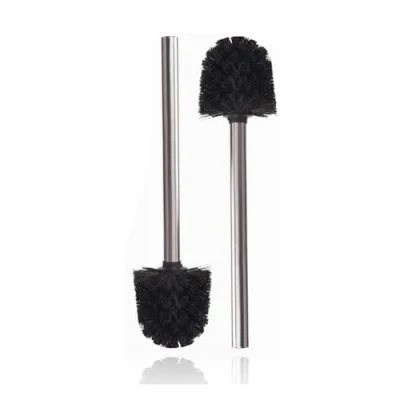 Afbeelding van 2 delige set zwarte WC borstels, roestvrijstalen toiletborstel met verwisselbare kop (diameter 8 cm)