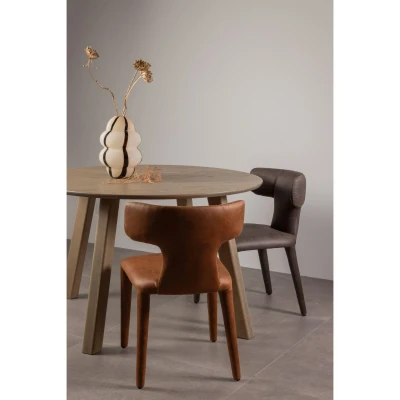 Afbeelding van Woood Permit eetkamerstoel leerlook cognac Leer