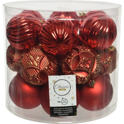 Afbeelding van Decoris Kerstballen 20 stuks kunststof mix rood 8 cm