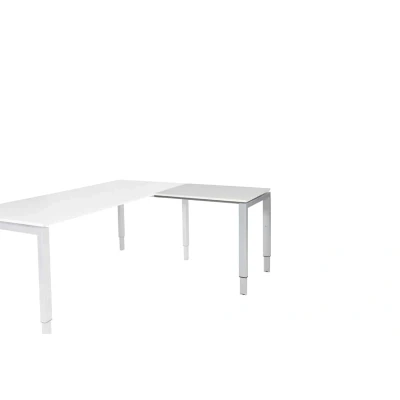 Afbeelding van Domino aanbouwtafel, hoogte instelbaar (62 85cm) met 80x60cm &#039;zwevend&#039; krijtwit 25mm blad en aluminium (RAL9006) N poot frame