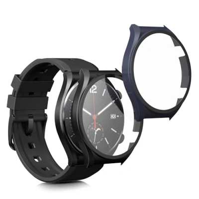Afbeelding van kwmobile 2x cover geschikt voor Xiaomi Watch S1 Fitnesstracker van gehard glas en kunststof frame set zwart / donkerblauw