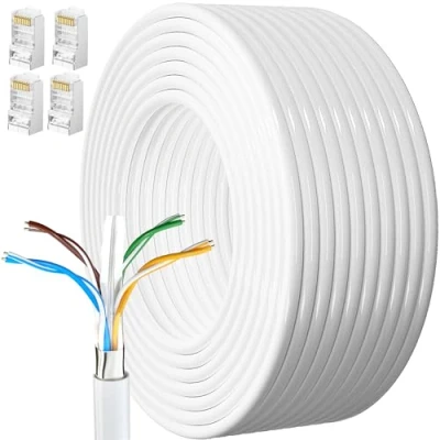 Afbeelding van Internet Kabel 15 Meter Cat 6 Afgeschermd Buiten Bulk Ethernetkabel Extra Lange Netwerkkabel Installeren Waterdicht Weerbestendig Hoge Snelheid FTP 23awg Gigabit Netwerklijn Internetdraadkabel