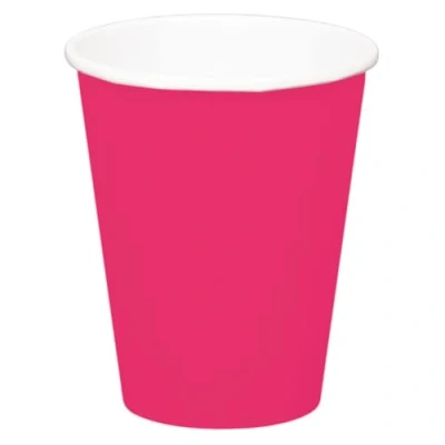 Afbeelding van 8x stuks drinkbekers van papier fuchsia roze 350 ml Feestbekertjes