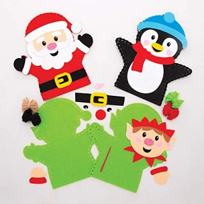 Afbeelding van Baker Ross AT185 Naaiset voor handpop &quot;Kerstmis&quot;, feestelijk handwerk en knutselen, verpakking van 4 stuks, gesorteerd