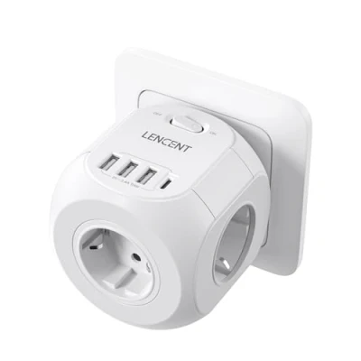 Afbeelding van LENCENT 8 In 1 USB Cube Aansluiting, Plug Thief 4000w, Multiple Stopcontact Met 4 AC Aansluitingen, 3 USB, Type C en Schakelaar, Oplader voor Kantoor, Keuken Woonkamer