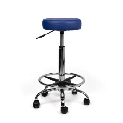 Afbeelding van tabouret Blauw Hoog met Voetring Zithoogte 70/84cm kruk op wielen krukje werkkruk zadelkruk bureaukruk kapperskruk verstelbaar draaikruk rugleuning tot 160kg