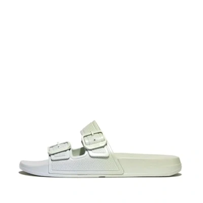 Afbeelding van Fitflop Iqushion Iridescent Twobar Buckle Slides Sagebrush Badslippers, Dames, Maat: 38, Kunststof