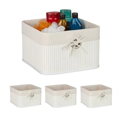 Afbeelding van opbergmand bamboe set van 4 20 x 31 cm badkamer wit