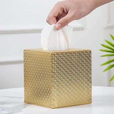 Afbeelding van Baydie Home Tissue Box Cover, Cover Vierkant, Witte Houders, Houder voor Badkamer Accessoires, Houders (Goud)