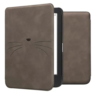 Afbeelding van kwmobile e reader hoesje compatibel met Kobo Clara BW/Colour Kunstleren ereader cover stand Kat Miauw in grijs