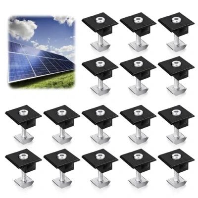 Afbeelding van 16 stuks zonnepaneelhouders, middenklemmen, 30 mm, zwart, zonnepaneelhouder, aluminiumlegering, T vormige middenklem, PV fotovoltaïsche zonnemoduledrager, middenspanning voor