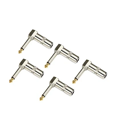 Afbeelding van HSP HSWITI Audio 1/4 &quot;90 graden haakse stekker, 6,35 mm Heavy Duty TS Mono mannelijke soldeer jack connector voor luidspreker/gitaar/microfoon kabels 5PACK (MOET SOLDER)