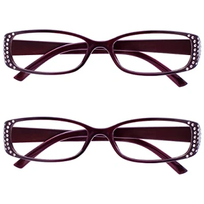 Afbeelding van De leesbril bedrijven zwart en paars diamant stijl lezer waarde 2 pack designer vrouwen dames RR93 5 +1,50