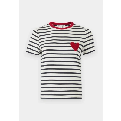 Afbeelding van ONLY Onlheart LIFE TEE Tshirt print, Dames, Maat: Small, Cloud dancer/night sky/red heart
