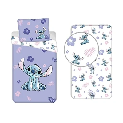 Afbeelding van Jerry Fabrics Lilo &amp; Stitch beddengoedset, 3 delig, 100% katoen, dekbedovertrek 140 x 200 cm, kussensloop 65 hoeslaken