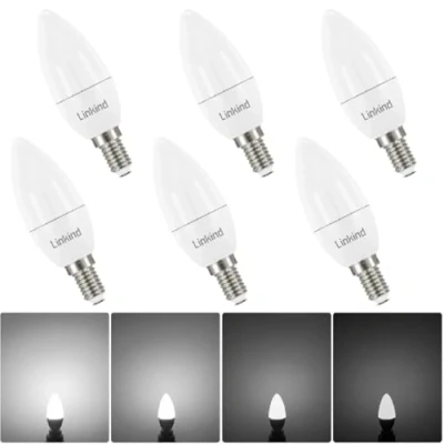 Afbeelding van Linkind Dimbare E14 B35 kaarslamp 5W, vervangt 40 watt, 5000 K daglichtwit 470 lm kaarsvorm LED lamp, AC 220 240V, 6 stuks