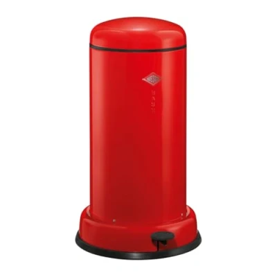 Afbeelding van Wesco Baseboy Afvalbak in de kleur rood, gepoedercoat plaatstaal, 20 liter volume, metalen inzetstuk, ingebouwde demper, voetpedaal met rubberen loopvlak