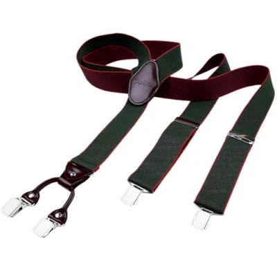 Afbeelding van DonDon herenbretels 3,5 cm breed 4 clips van bruin leer in Y vorm elastisch en verstelbaar Paisley blauw