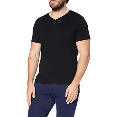 Afbeelding van Build Your Brand Heren T shirt Light Tee V hals, top met hals voor mannen in vele kleuren verkrijgbaar, maten S 5XL, zwart, M