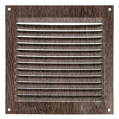 Afbeelding van AMIG Ventilatierooster/muurrooster 150 x 150mm aluminium wengehout look schoepenrooster
