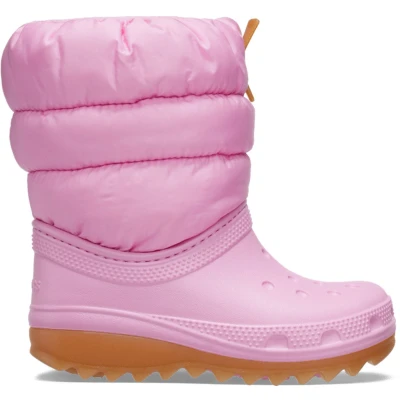 Afbeelding van Crocs Klassieke Neo Puff Boot T Fashion, Roze Tweed/Gom, 10 UK Kind, Tweed Gom, Child