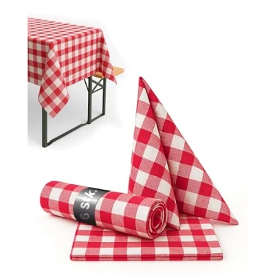 Afbeelding van TextilDepot24 Landhaus servetten 20 mm geruit rood wit boerenruit 100% katoen (40 x 40 cm 6 stuks)