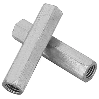 Afbeelding van 2 stks M10 * 60 Gegalvaniseerd Staal Lange Zeskantmoer Studding Connectors Wartelmoer Stang Koppeling Bout Moer Kolom voor Aansluiten Doorlopende Draadstang