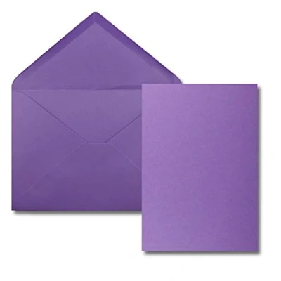 Afbeelding van Kaarten, set van 25 kaarten met envelop, A5, 14,8 x 21 cm, paars, enveloppen, formaat C5, 15,4 22 natte sluiting