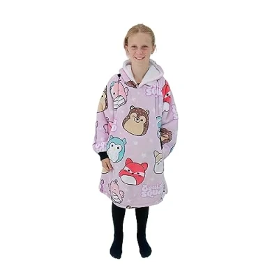 Afbeelding van Character World Hugzee Oversized draagbare fleece met capuchon Super warme en gezellige sherpa gevoerd, squishmallows ontwerp Perfect voor kinderen van 7 12 jaar, één maat aanbevolen lengte 85 cm