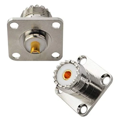 Afbeelding van BOOBRIE UHF Vrouwelijke SO239 Jack 4 Gaten Panel Chassis Mount Flens Soldeer Cup RF Coaxiale Coax Connector Adapter voor PL259 Mannelijke Plug Pack van 2