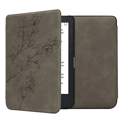 Afbeelding van kwmobile e reader hoesje compatibel met Kobo Clara 2E Kunstleren ereader cover stand Magnolia in grijs