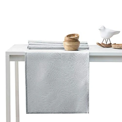 Afbeelding van AmeliaHome Tafelloper 40 x 140 cm lotuseffect waterafstotende bladeren zilver Gaia