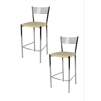 Afbeelding van Tommychairs Elegance Eetkamerstoelen Set van 2 Chroom &amp; Ivoor Kunstleer