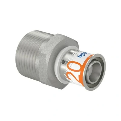 Afbeelding van Uponor S Press Plus perskoppeling 1&quot; buitendraad x Ø20 puntstuk. Artikelnr: 1070506
