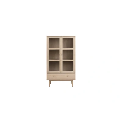 Afbeelding van Assor vitrinekast met 2 glazen deuren en 1 lade, wit geolied eiken decor.
