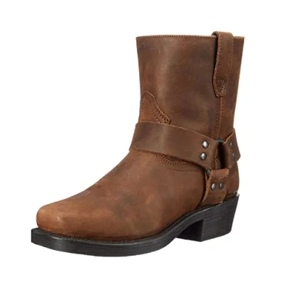 Afbeelding van Vintage cowboylaarzen voor heren, vierkante neus met zijrits, herenharnas, motorlaarzen, leren laarzen, donkerbruin, 41 EU
