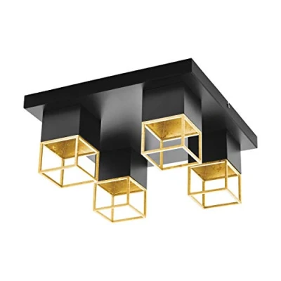 Afbeelding van EGLO plafondlamp Montebaldo 4 lichts zwart/goud