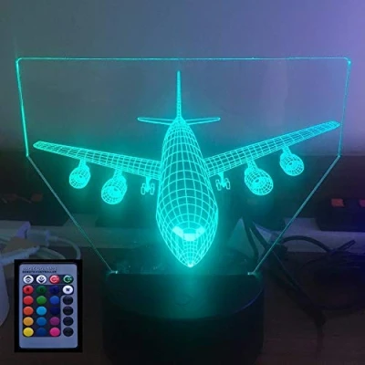 Afbeelding van Creatieve 3D Vliegtuigen Nachtlampje USB Aangedreven Afstandsbediening Raak Schakelaar Decor Tafellamp 7/16 Kleur Veranderende LED Verjaardagscadeau Kinderen Cadeau Kerst Decoratie