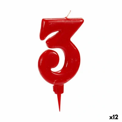Afbeelding van Kaars Rood Verjaardag Cijfer 3 (12 Stuks)