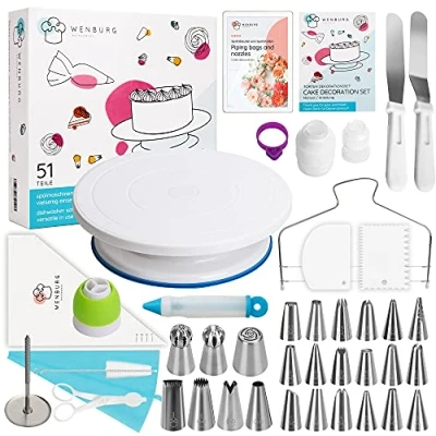Afbeelding van Wenburg Taartplateau# draaibaar 51 delig Taartstandaard set met 28 cm draaibare taartplateau en taartaccessoires voor beginners professionals, taartstandaard, draaitafel