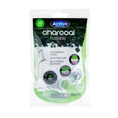 Afbeelding van Charcoal flossers geactiveerde houtskool 30 stuks.
