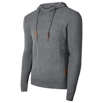 Afbeelding van Genfien Mannen Casual Pullover Hoodies Lange Mouw Hooded Sweatshirts Trechter Hals Plaid Jacquard Top Dikke Gebreide Sport Sweatshirt