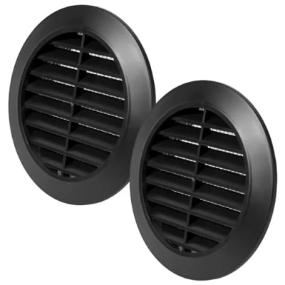 Afbeelding van Vent Systems 2 stuks 80 mm zwart ventilatieafdekking, ronde ventilatiesleuven, barbecue afdekking, geïntegreerde insectenbescherming, HVAC ventilatieopeningen voor badkamer, thuiskantoor en keuken