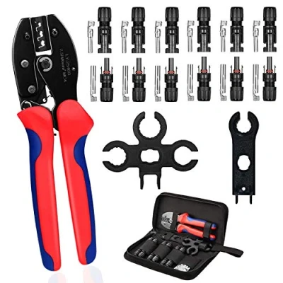 Afbeelding van TRAMILY Solar Krimptang Kit voor MC4 Kabel Connector 2.5/4.0/6.0mm² Zonnepaneel PV Kabel, 6 stuks Mannelijke Vrouwelijke Connector, 1 paar Montagegereedschap Moersleutel Tool