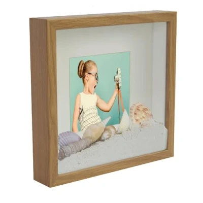 Afbeelding van BD ART 25 x cm Box 3D objectframe fotolijst (binnenmaat foto 23 ) met passe partout 13 cm, vierkant eiken om te vullen, dieper voor objecten, souvenirs 3 wanddecoratie