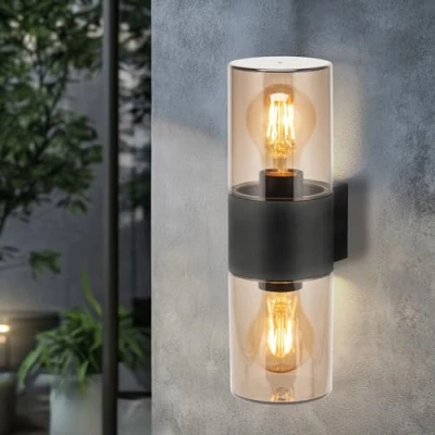 Afbeelding van Miratic Wandgemonteerde Tuinlamp 2xE27 IP54 Elegante Buitenverlichting en Wandlamp Binnen Weerbestendige Wall Light voor Buiten Binnengebruik Grijs
